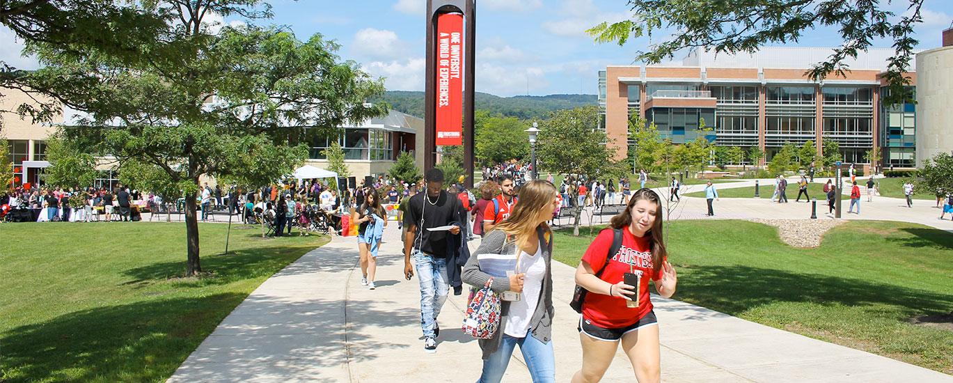 students walking on the sidewalk at Frostburg University