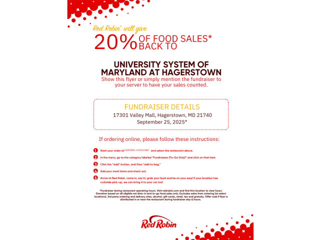 Red and white flyer with details of fundraiser
